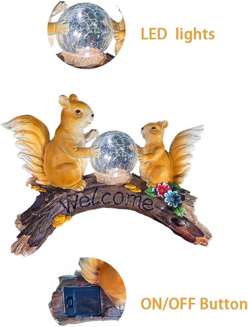 Solar Powered Squirrels on a Log Outdoor LED Garden Light Decor, Garden Ornament (Squirrels on a Log)