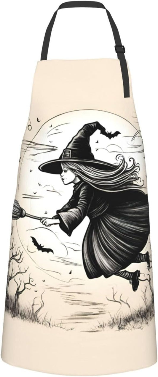 Halloween Witch Flying print Waterproof chef's apron with pocket apron for kitchen cooking baking barbecue and gardening