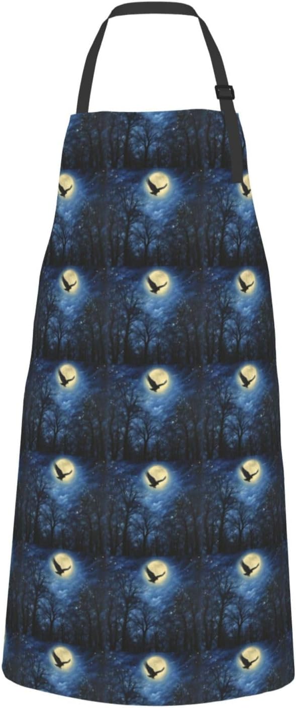 YANYU Night Sky Print 28x33 In Kitchen Apron Stylish Chef Apron with Pockets for Cooking Baking Painting