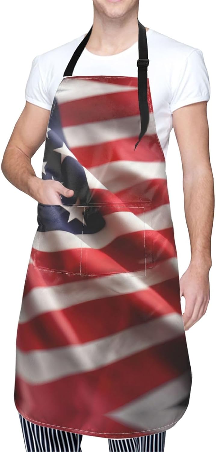 American Flag Print Laundry apron 28x33 In Waterproof Kitchen Apron with Pockets for Cooking Baking