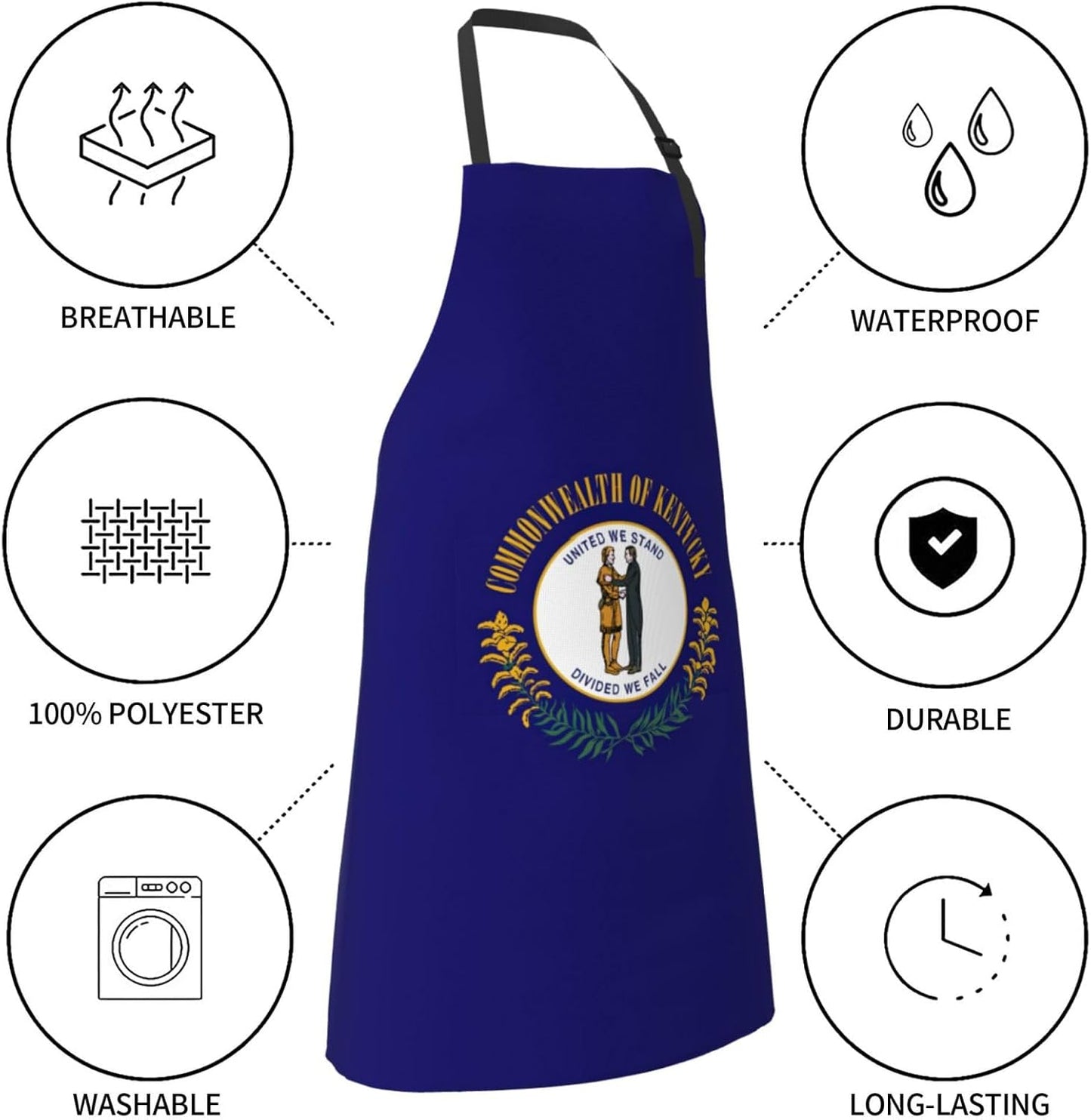 Kentucky State Flag print Waterproof apron with pocket adjustable cooking apron for adult kitchen bibs to bake