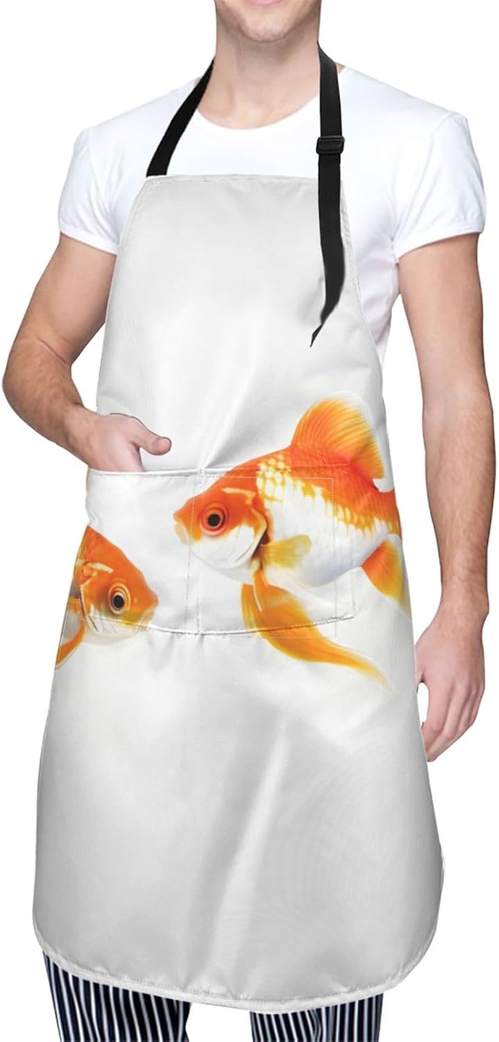 Cute goldfish Print Laundry apron 28x33 In Waterproof Kitchen Apron with Pockets for Cooking Baking