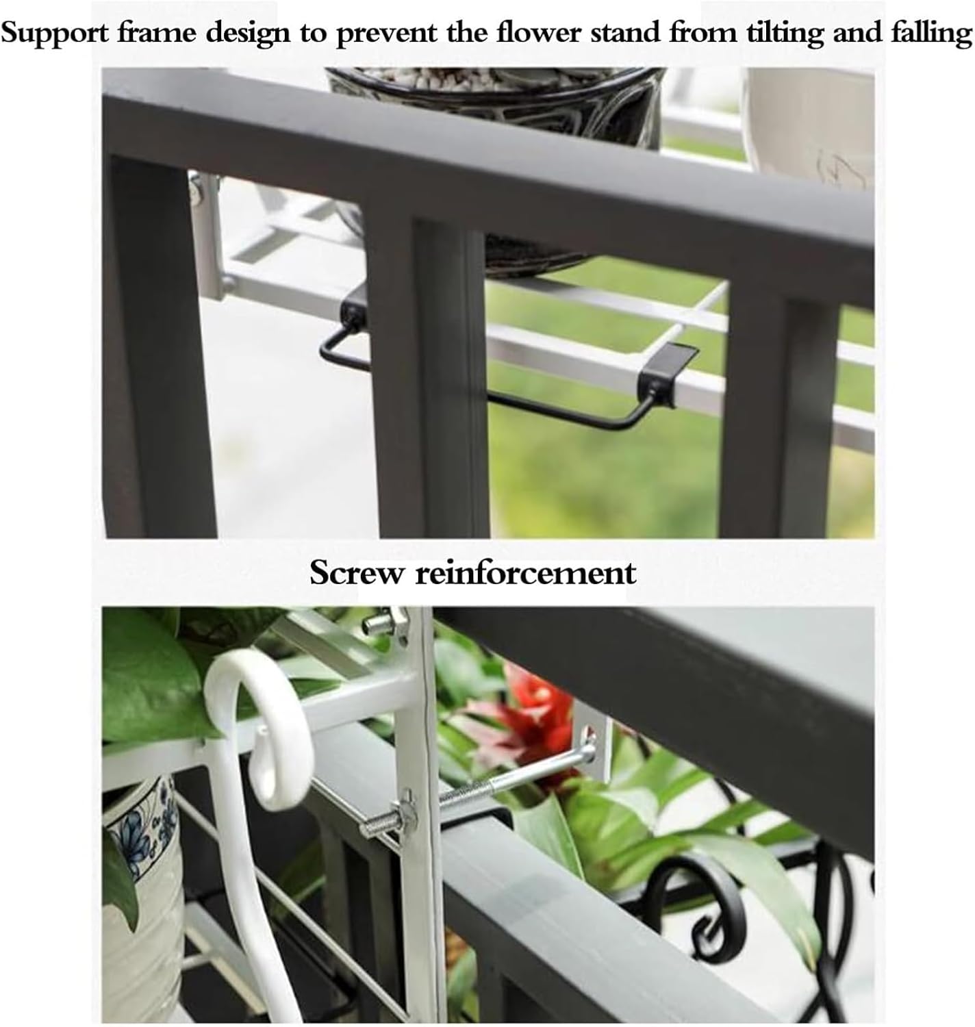 White Railing Planter for Balcony & Fence, Square & Round Hanging Flower Shelf, Window Sill Potted Plant Stand, Durable Garden Decor (80x28x22cm)