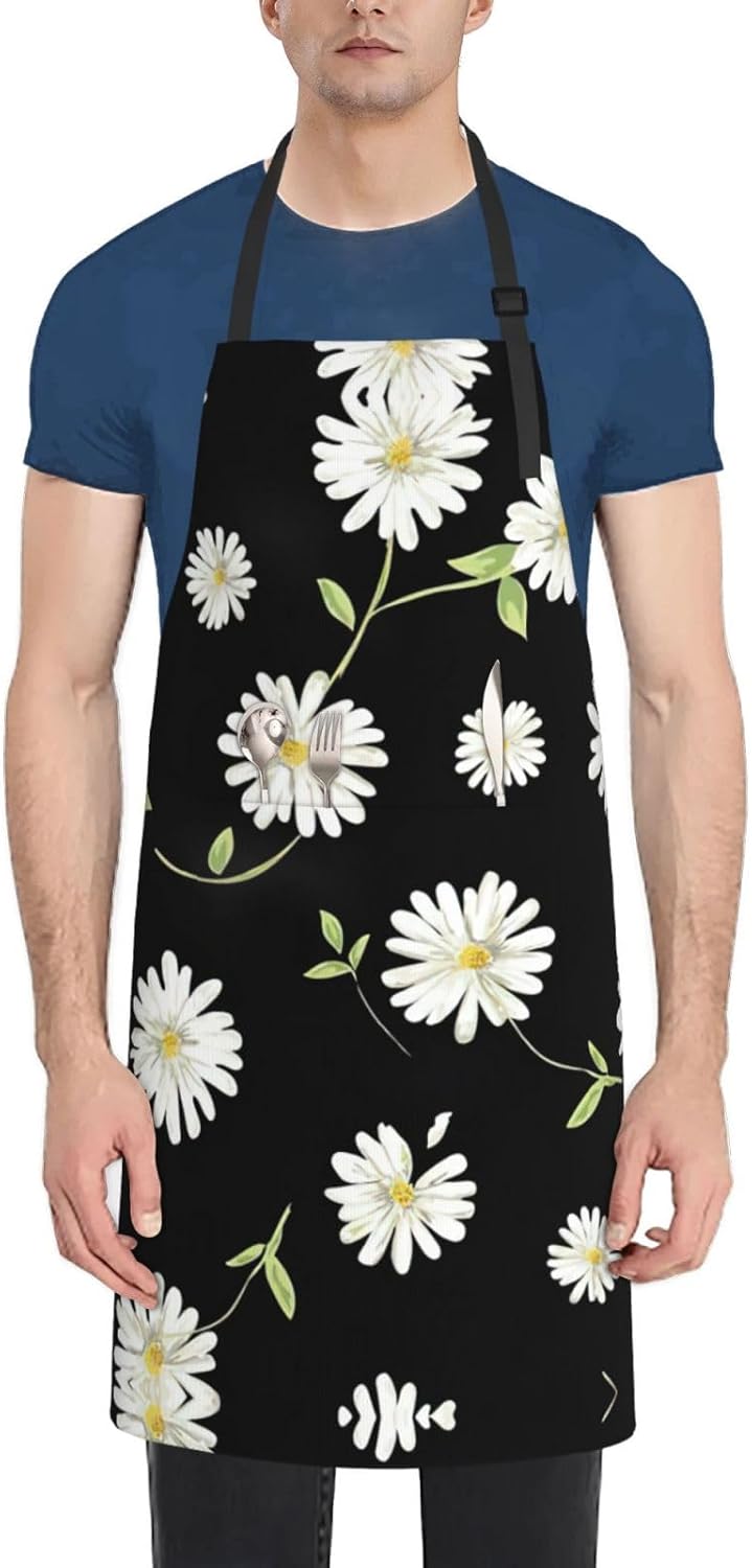 daisy Print 28x33 In Adult Kitchen Apron with Pockets Versatile Chef Smock for Cooking Baking
