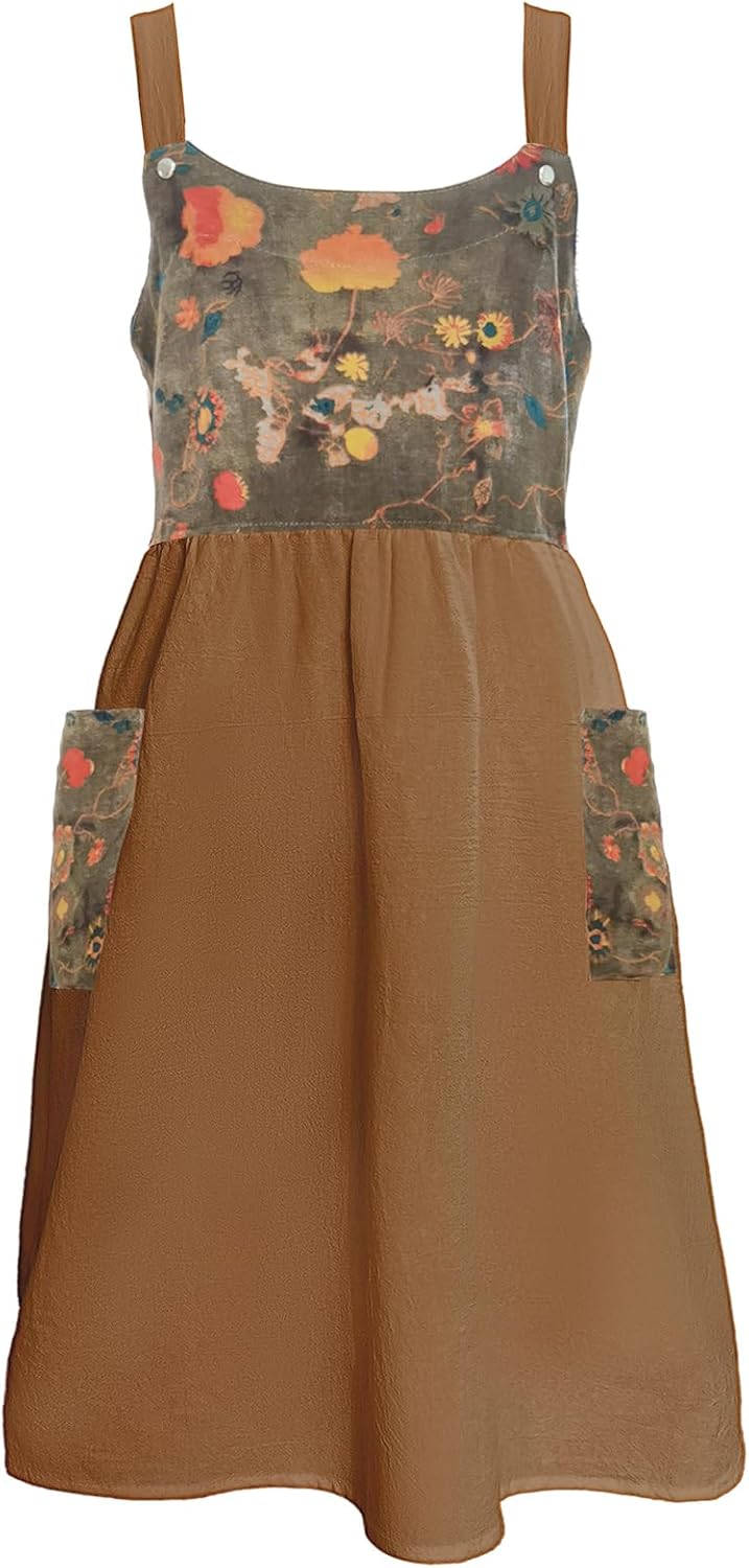 Cityelf Vintage Pinafore Apron Dress Snap Adjust Linen Cotton with Poc