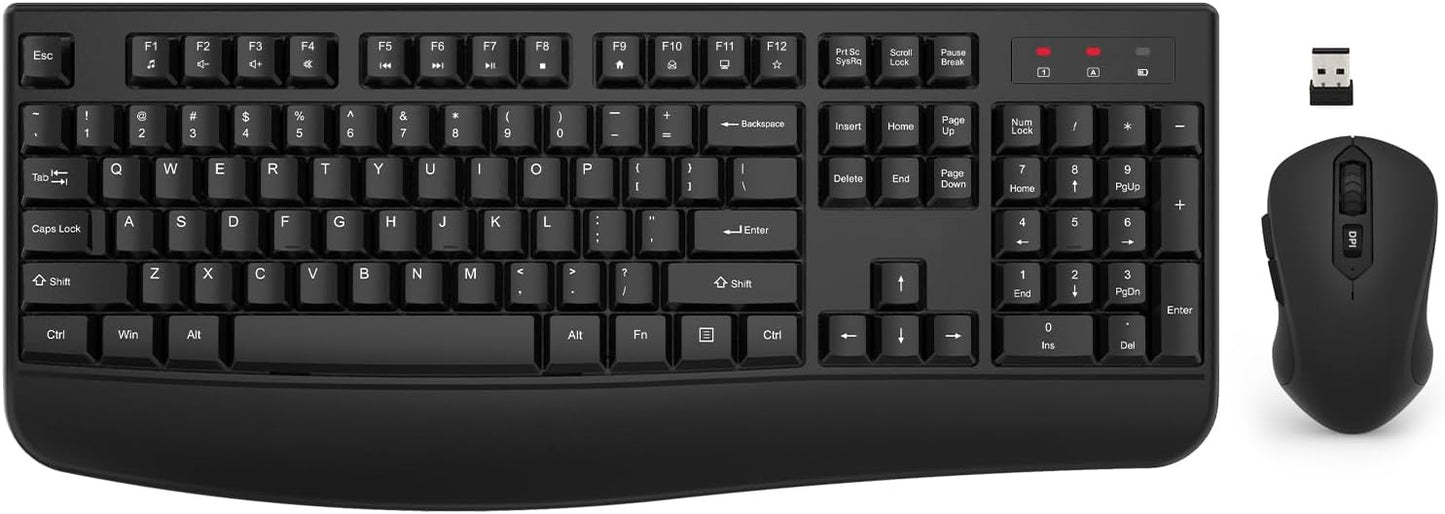 Wireless Keyboard and Mouse Combo, EDJO 2.4G Full-Sized Ergonomic Comp
