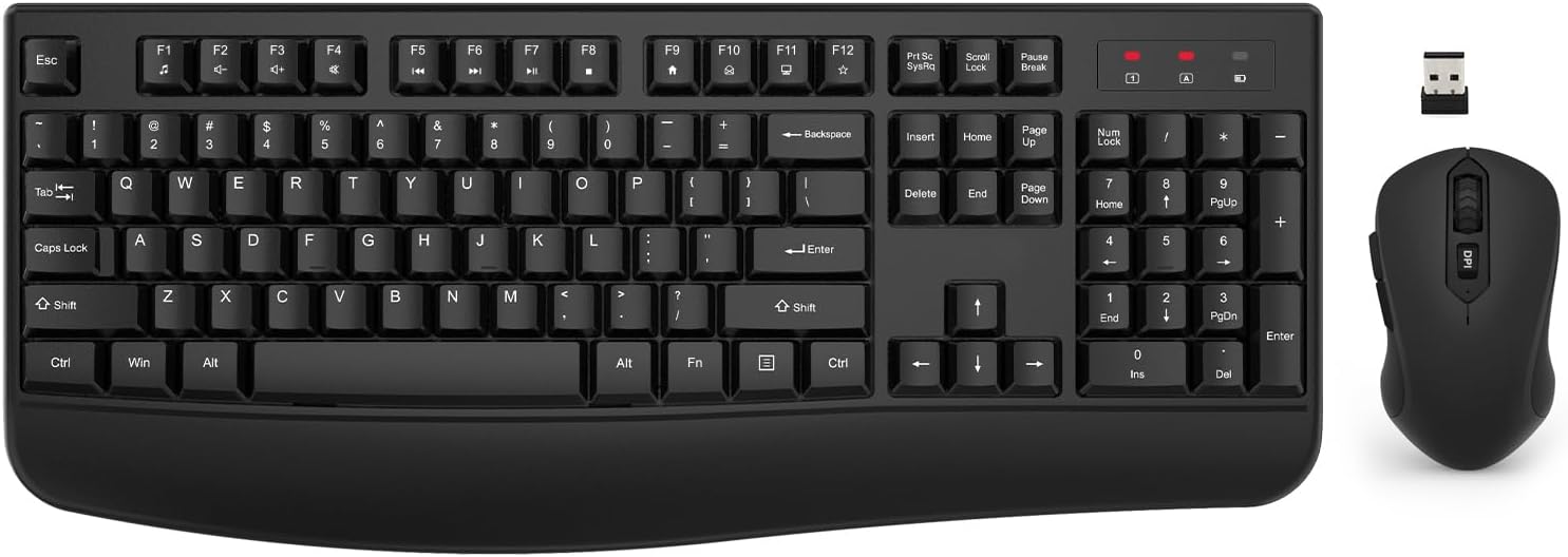 Wireless Keyboard and Mouse Combo, EDJO 2.4G Full-Sized Ergonomic Comp