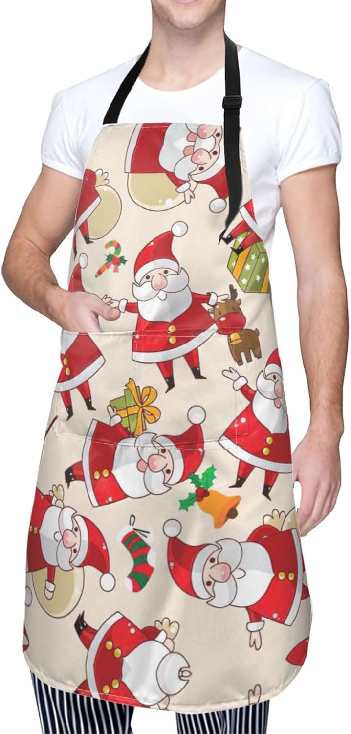 Christmas Cartoon Santa Claus print Waterproof apron with pocket adjustable cooking apron for adult kitchen bibs to bake