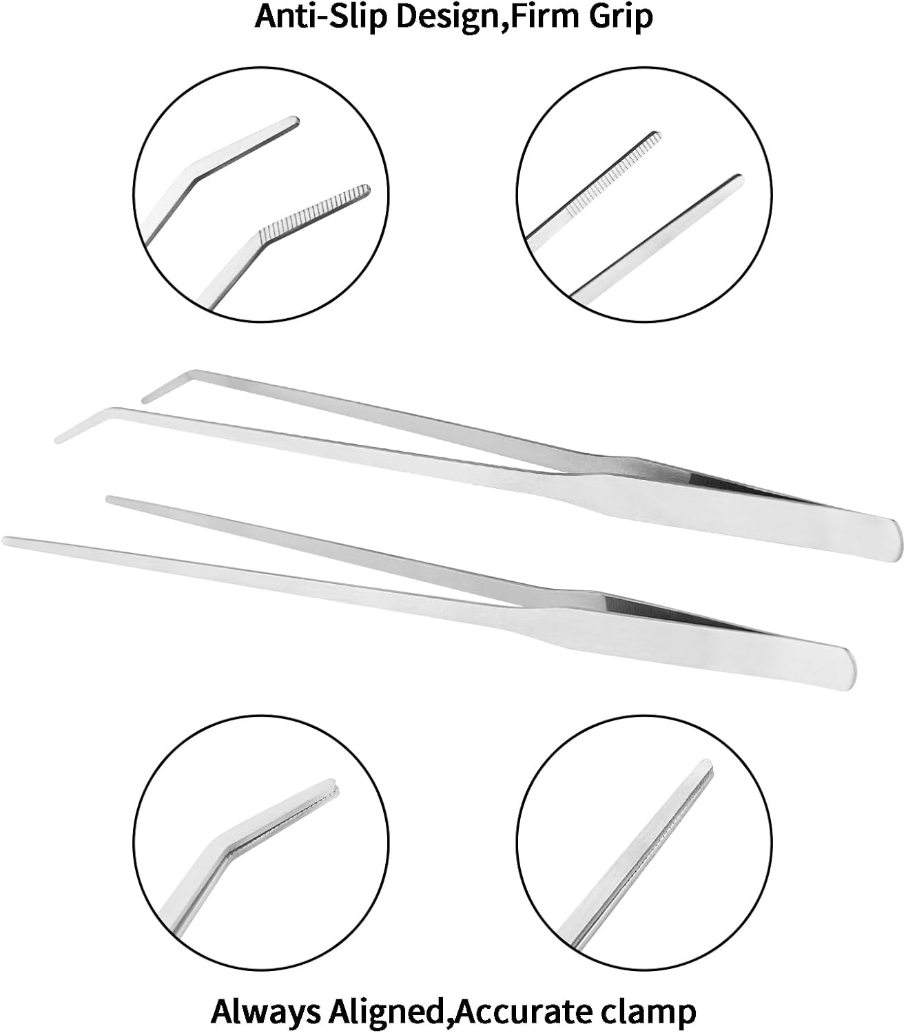 2PCS Long Aquarium Tweezers - 10.6" Straight and Curved Tweezers, Stai