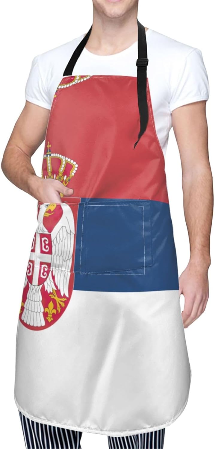 Flag of Serbia Print Laundry apron 28x33 In Waterproof Kitchen Apron with Pockets for Cooking Baking
