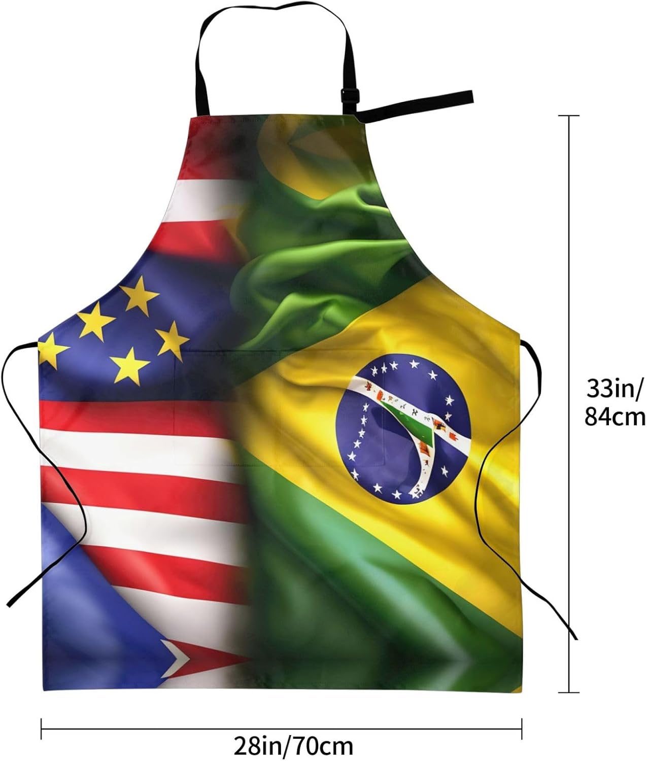 American and Brazilian Flags Print Laundry apron 28x33 In Waterproof Kitchen Apron with Pockets for Cooking Baking