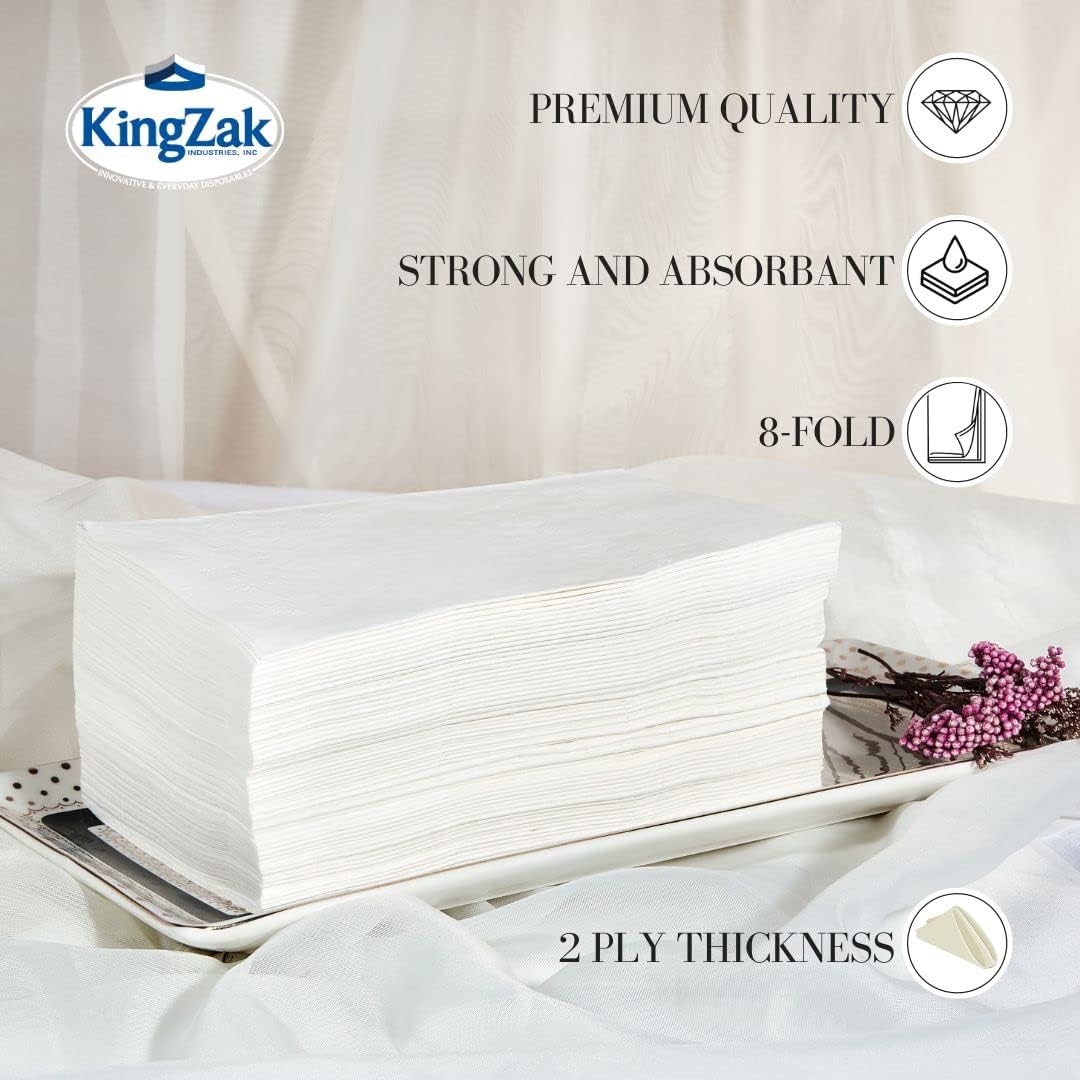 Premium White Napkins, 1/8 Fold Dinner Napkin, Disposable 2-Ply White Party Napkins, Value Pack 100 Count