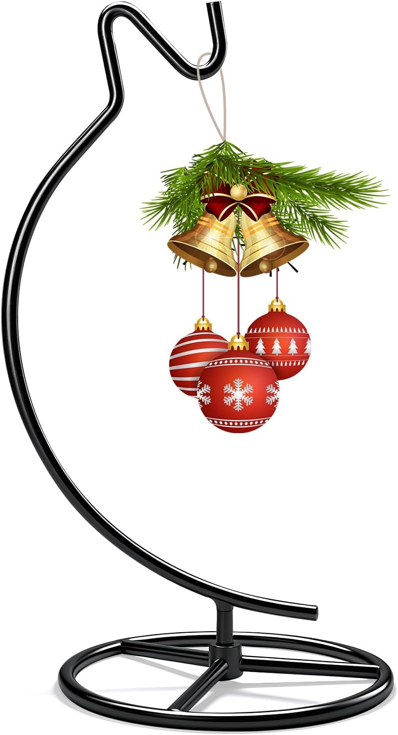 Ornament Display Stand with Hook, 11" Black Iron Hanging Stand for Air Plants, Glass Balls, Witch Balls, Terrariums, Christmas & Wedding Decorations, Home & Office Decor (black)
