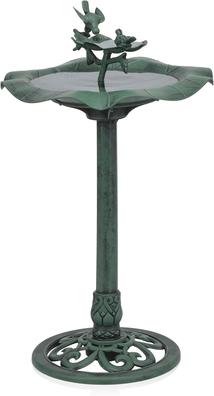 Alpine Corporation 33" Tall Outdoor Lotus Birdbath Yard Statue, Stunning Garden Accent to Attract Birds - Durable Polypropylene Construction for Patio, Deck, or Yard, Green