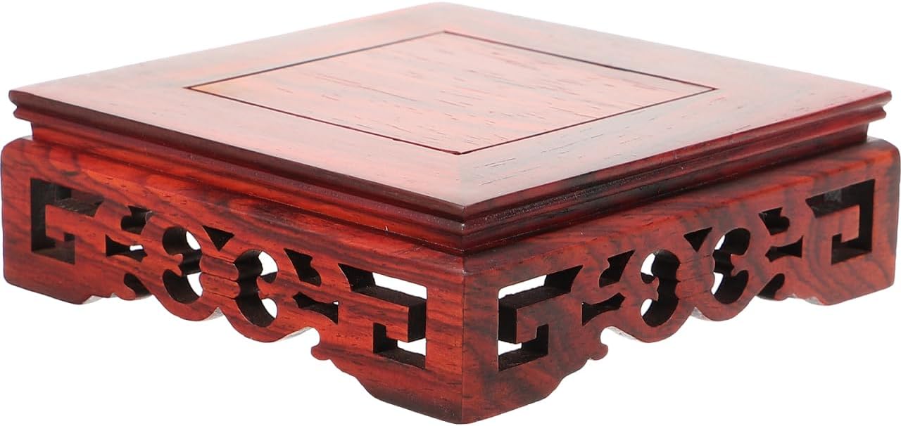 Square Height Display Base Carved Crafts Display Stand Vintage Home Decor Pedestal for Vase, Teapot, Trophy, Fishbowl, Home Decoration