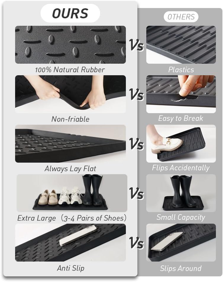 Boot-Tray Heavy Duty Rubber Mat with Lip Waterproof Shoe Mat Tray for Entryway Indoor Outdoor Multi Use Catch All Trays Entryway Shoe Storage 16x27.5 Inches