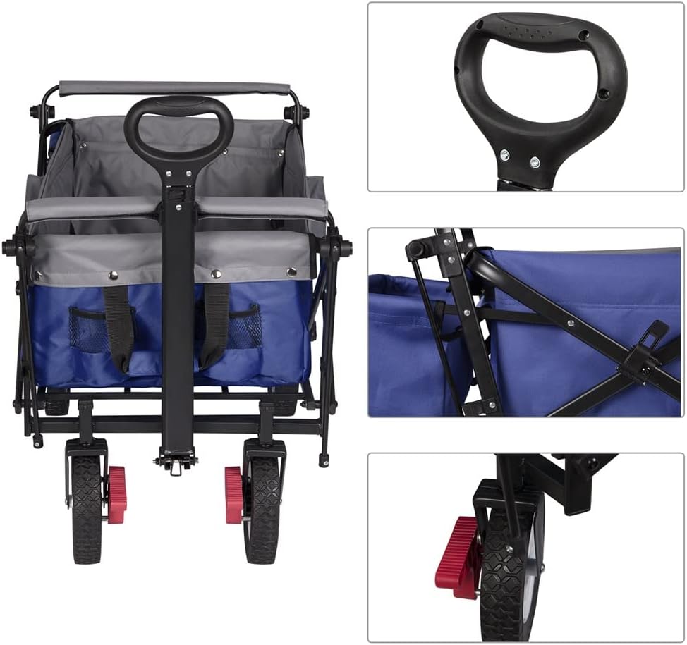 HBJWOV Folding Garden Trolley Cart with Roof Wheels Brake Transport Me