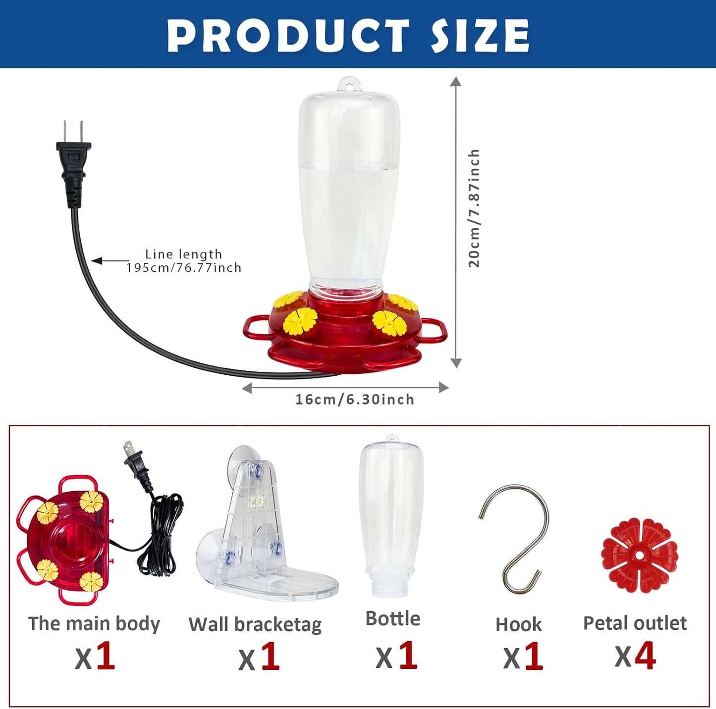 Heated Hummingbird Feeders for Outdoors, 15 Ounces Plastic Heated Hummingbird Feeder for Winter, 2-in-1 Outdoors Hanging & Window Suction Cup Design with 4 Feeding Ports (1 Pack)