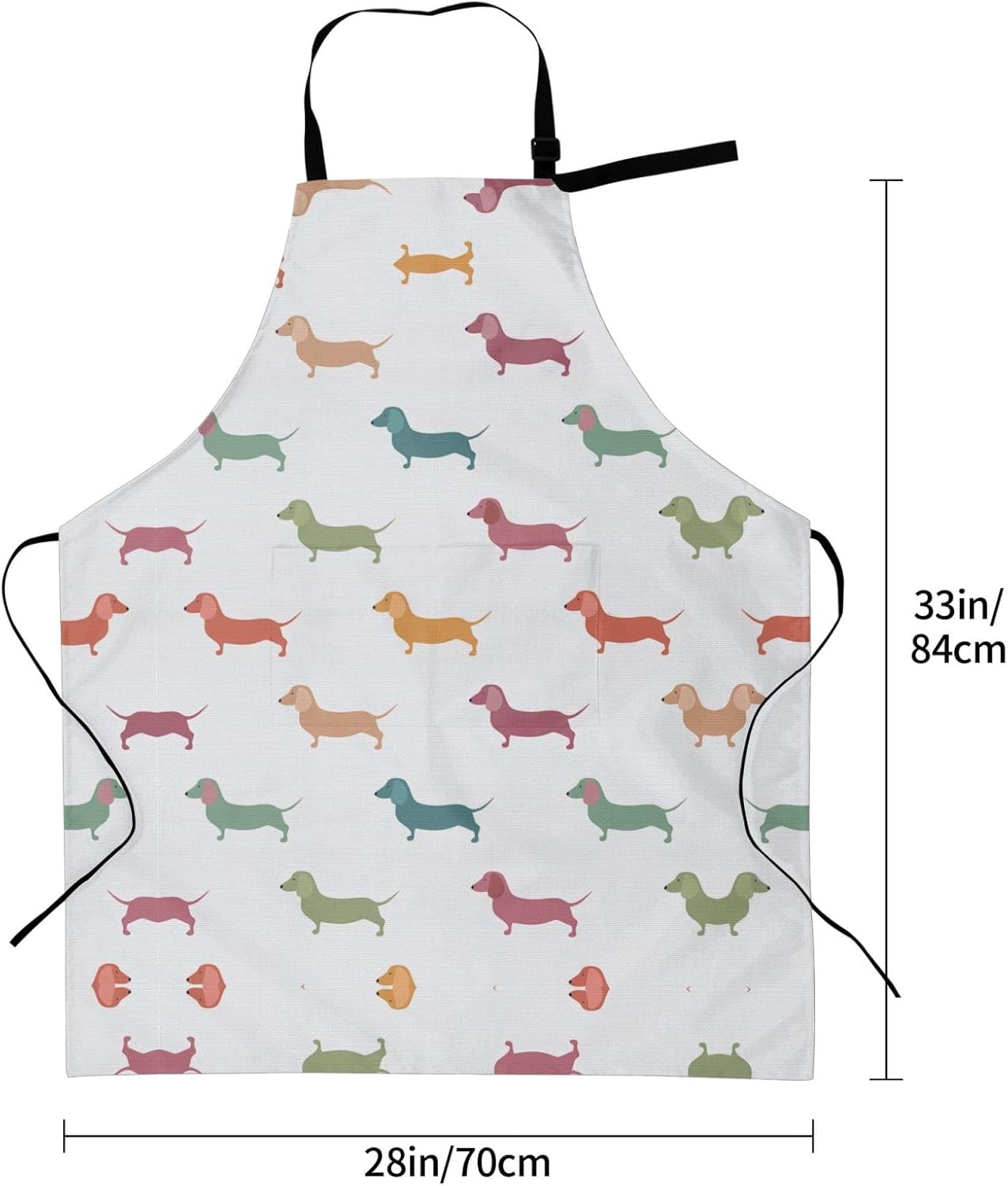Cute Dachshound Dogs Print 28x33 In Adult Kitchen Apron with Pockets Versatile Chef Smock for Cooking Baking