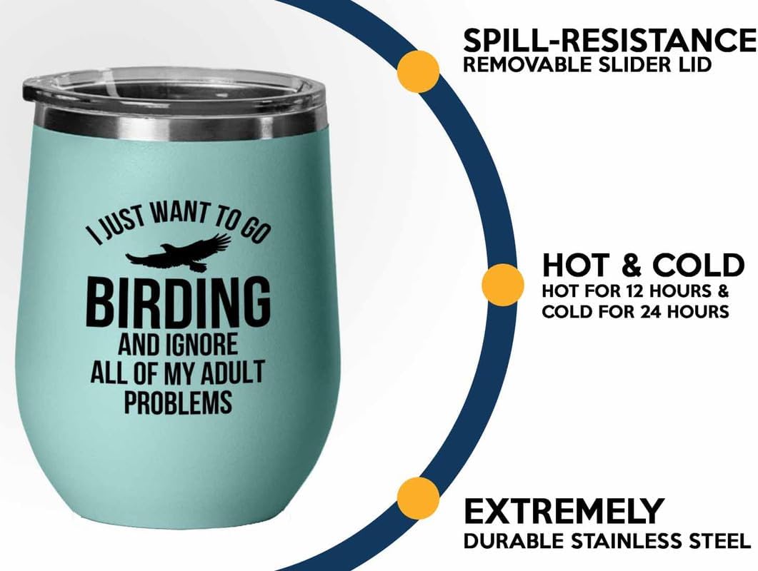 Birding Teal Edition Wine Tumbler 12oz - Go birding - Bird Feeder Backyard Birdwatcher Gifts Birding Bird Lover
