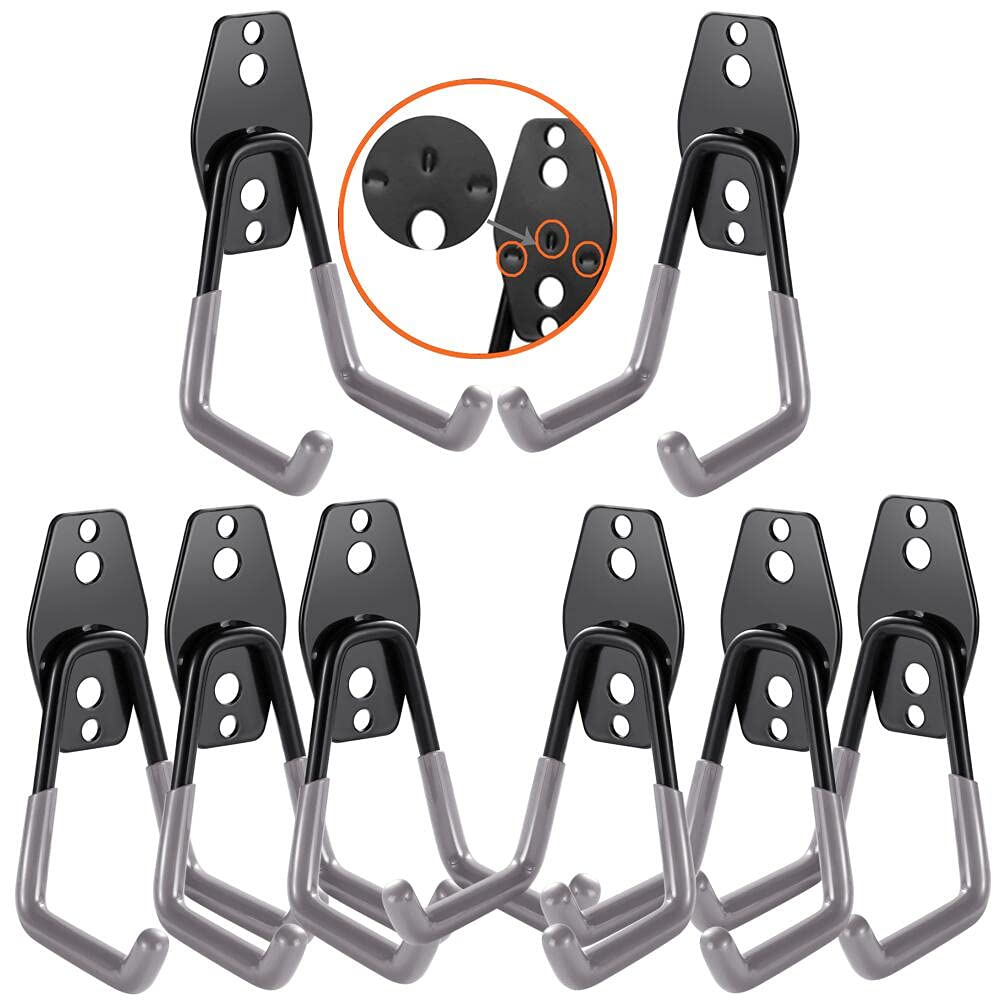 3-H Heavy Duty Garage Hooks [8 Pack] - 3-Round Welding Tech Holds 22lbs More - Thickened Steel Wall Mount for Ladders, Tools & Storage - Rustproof Utility Hardware