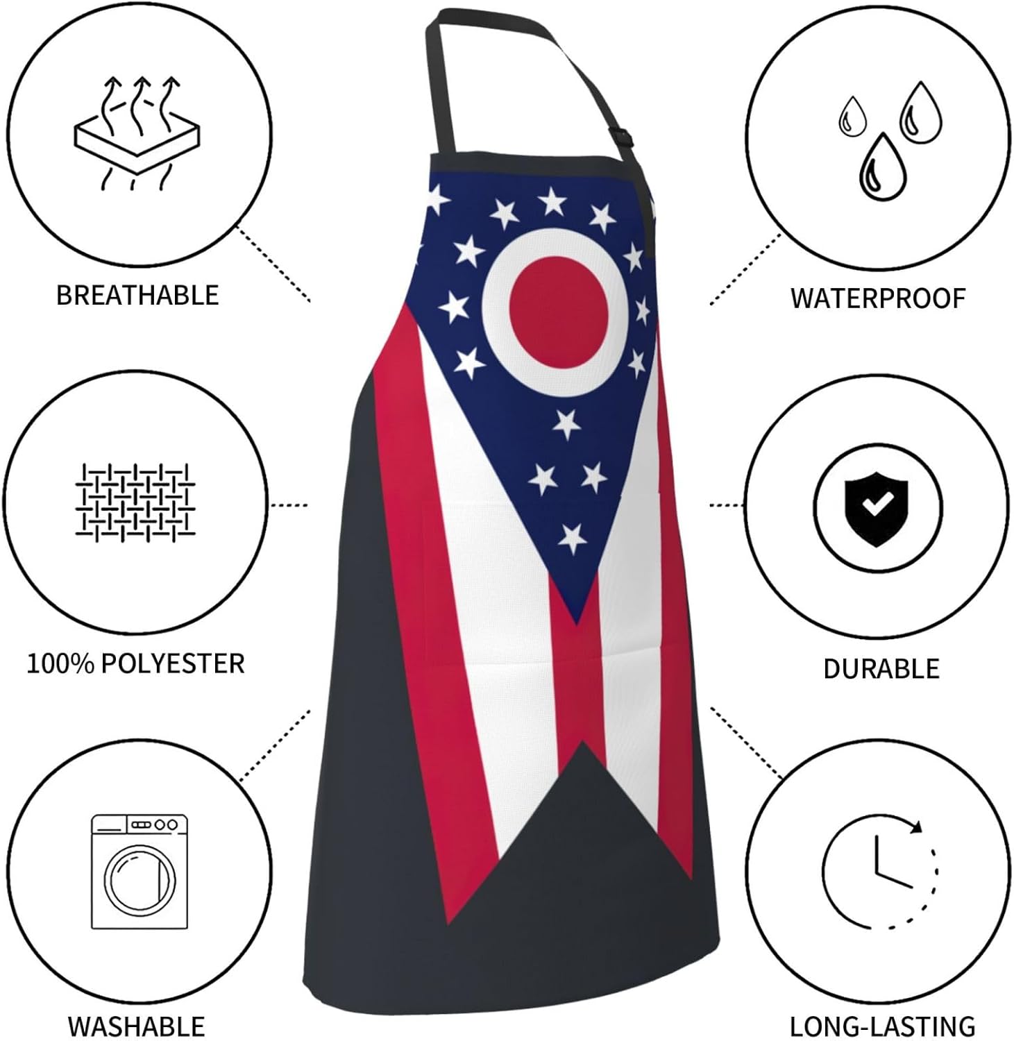 Ohio State Flag print Waterproof apron with pocket adjustable cooking 