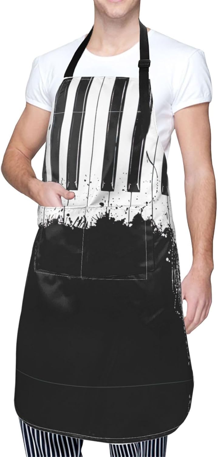 Piano print Waterproof apron with pocket adjustable cooking apron for adult kitchen bibs to bake