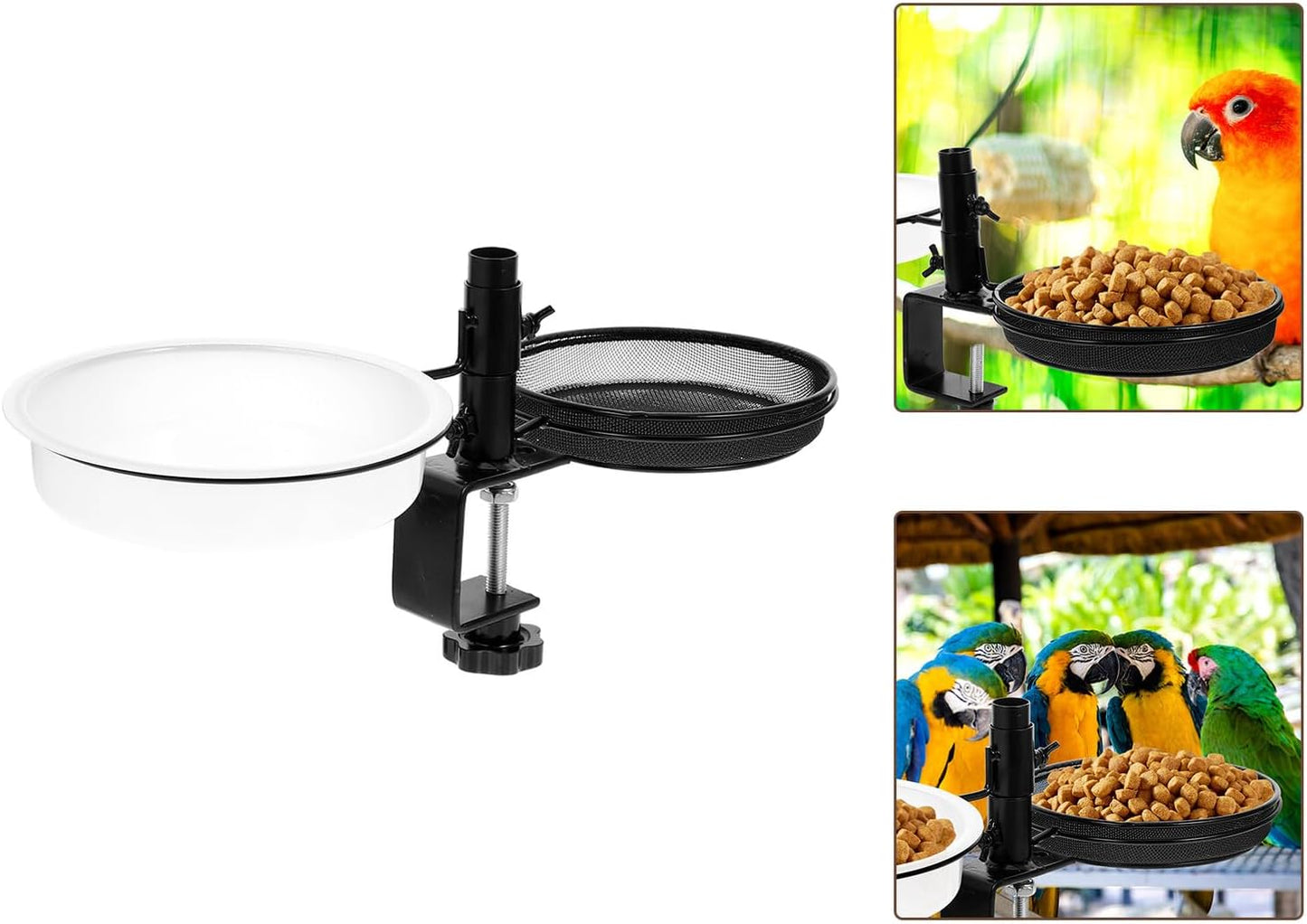 PRETYZOOM Metal Bird Feeder Stand with Mesh Tray Deck Mount Bird Food Holder and Washable Water Container for Garden