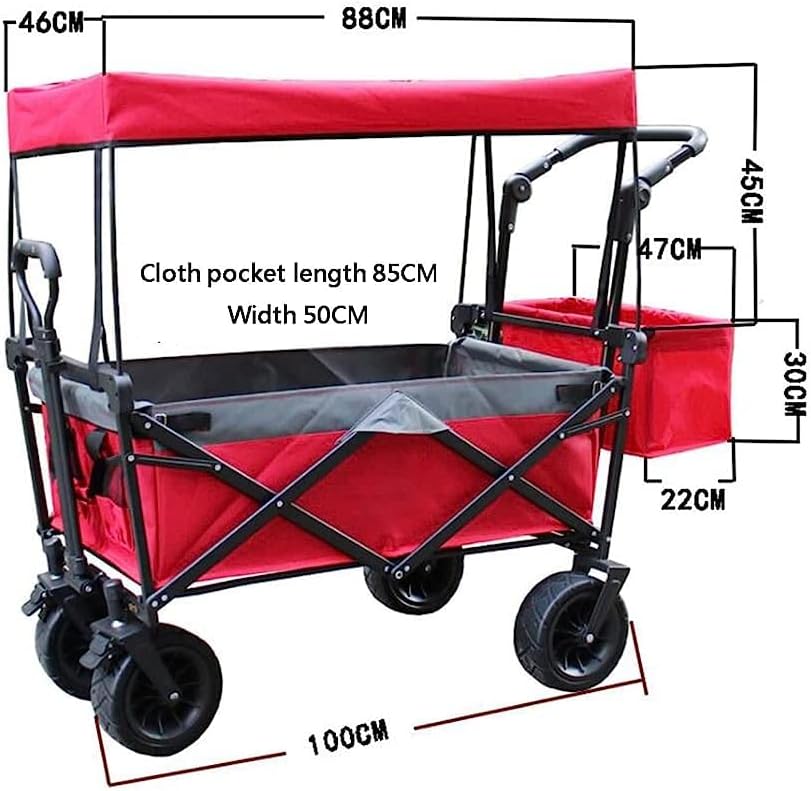 Handcart, Wide Wheel Foldable Trolley Cart with Adjustable Handle and 