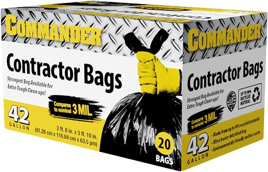 Commander 42 Gallon 2.5 MIL Black Heavy Duty Garbage Trash Bags - 32" 
