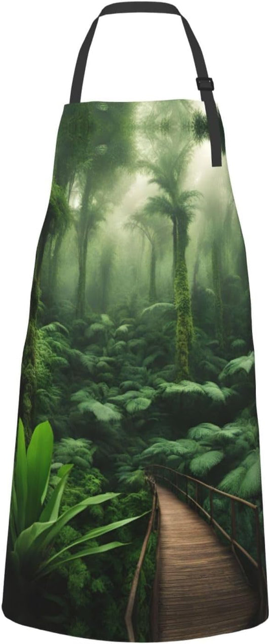 Tropical Rainforest print Waterproof chef's apron with pocket apron for kitchen cooking baking barbecue and gardening