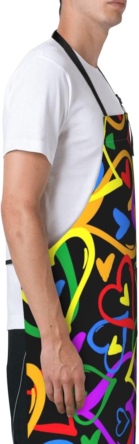 Gay Pride Rainbow Print 28x33 In Adult Kitchen Apron with Pockets Versatile Chef Smock for Cooking Baking