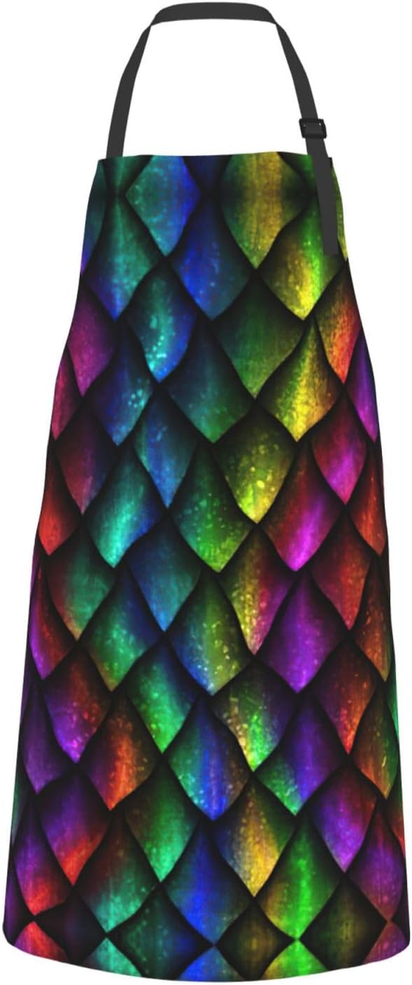 Dragon Scale print Waterproof apron with pocket adjustable cooking apr