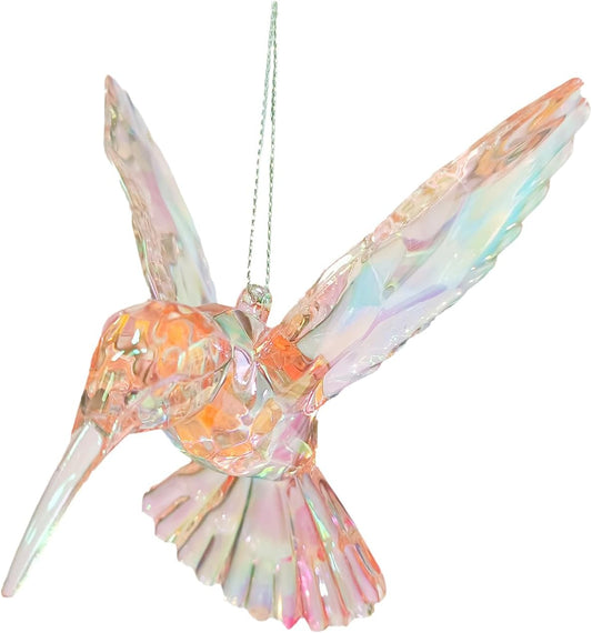 Hummingbird Ornament Decor Figurines Acrylic Hanging Hummingbirds Crystal Suncatcher Bird Figurine for Home Decorative Tree Ornaments Charm Humingbird Party Decorations(Iridescent)