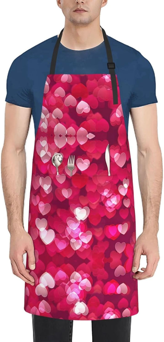 Valentine's Day Love Heart Print 28x33 In Adult Kitchen Apron with Poc