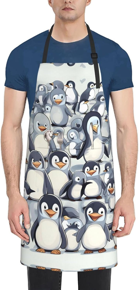 Cute Baby Penguins Sketch print Waterproof apron with pocket adjustable cooking apron for adult kitchen bibs to bake