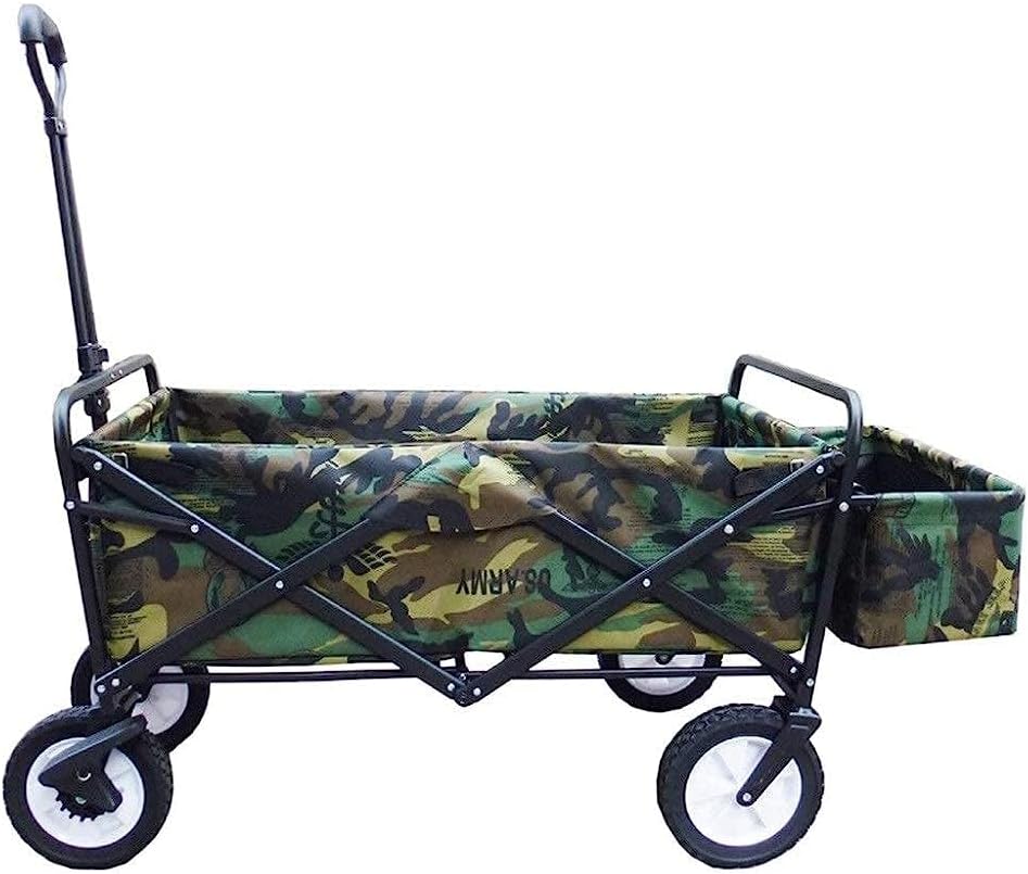 Handcart, Garden Cart 4-Wheel Folding Trolley - Foldable Pull Wagon Beach Wagon Camping Cart Portable Garden and DIY Cart - 80Kg Capacityy