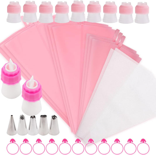 SNAIL GARDEN 38PCS Silicone Pastry Bags Set - with Two-Color Icing Bags, 3 Sizes (12"+14"+16") Reusable Piping Bags, Frosting Bags with 11 Couplers+11 Frosting Bag Ties+5 Decorating Tips for Cake