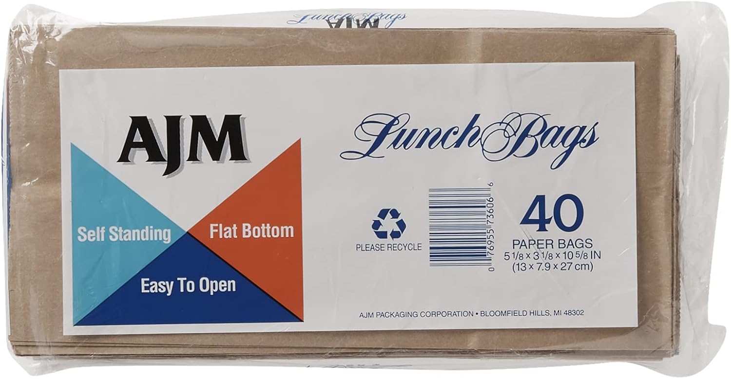 AJM Brown Paper Lunch Bags 40 Count