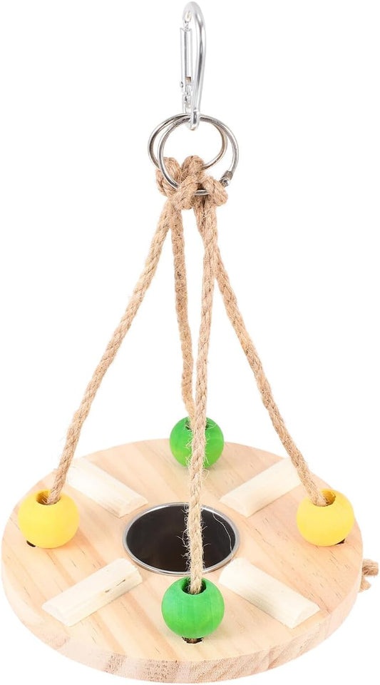 Wooden Hanging Bird Feeder Swing with Feeding Cup for Parrots Outdoor 
