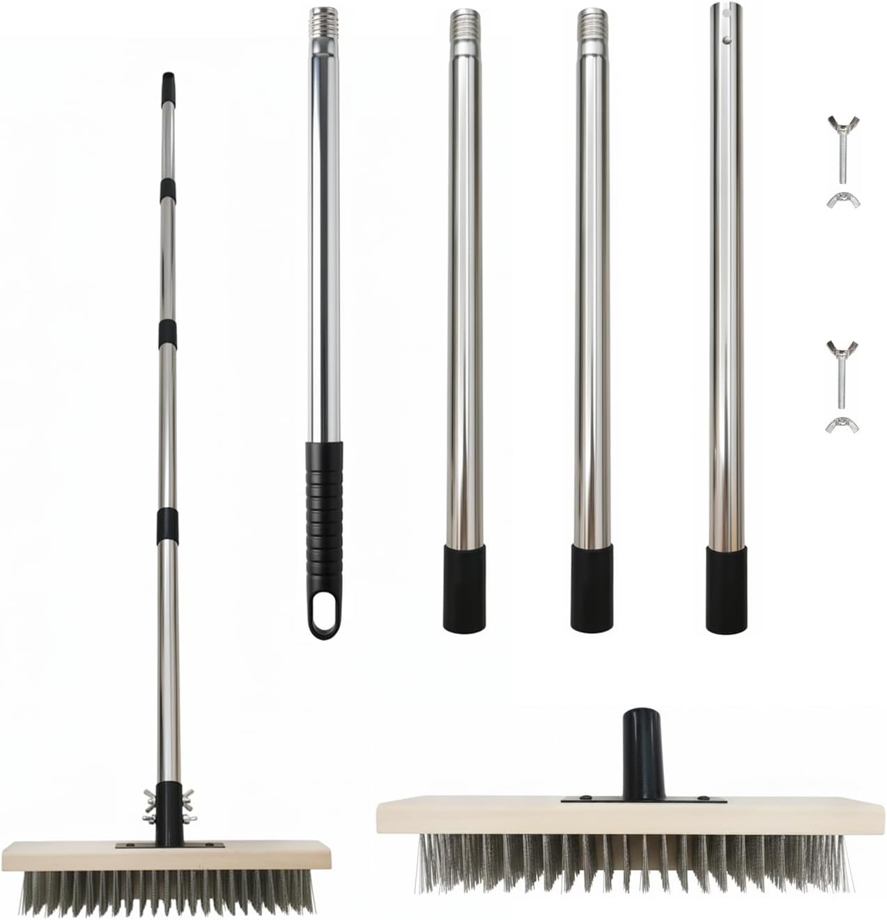 Heavy Duty Wire Broom,Stainless Steel Wire Scrub Brush with Long Handle,Perfect for Cleaning Weeds and Moss from patios, Decks, Gardens, Concrete, garages, and More(59in)