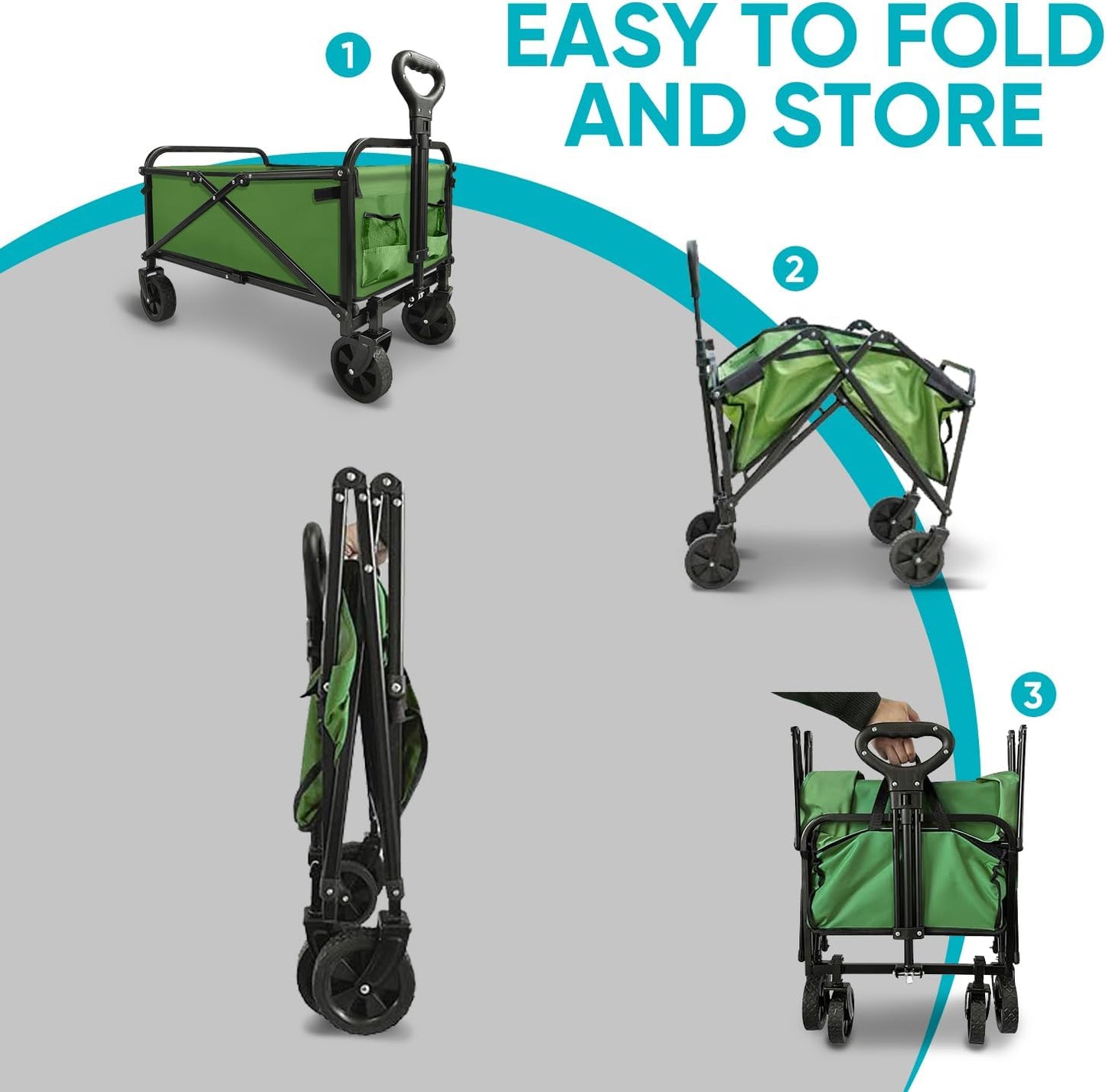 Collapsible Foldable Wagon, Beach Cart Large Capacity, Heavy Duty Folding Wagon Portable, for Outdoor Sports, Shopping, Camping, Green