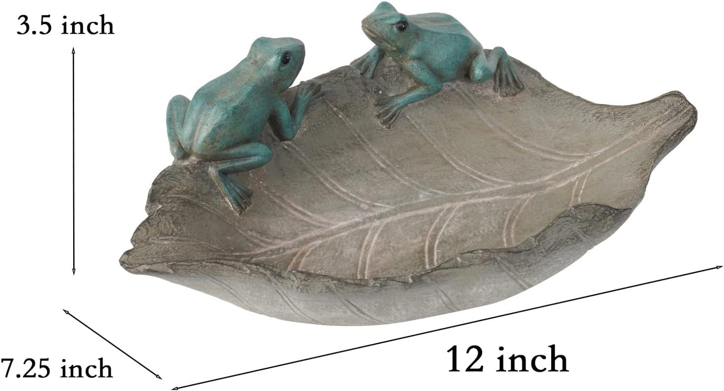 Bird-Feeder Wild Birdbath Bowl Outdoors - Garden Decor Birdfeeder for Outdoor Polyresin Frogs on Leaf Bath Bowl for Outside Yard Table Decor 12 x 7.25 x 3.5 inch Newman House Studio