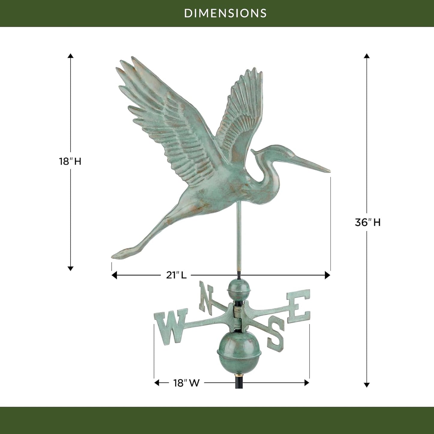 Good Directions Graceful Blue Heron Weathervane, Blue Verde Copper