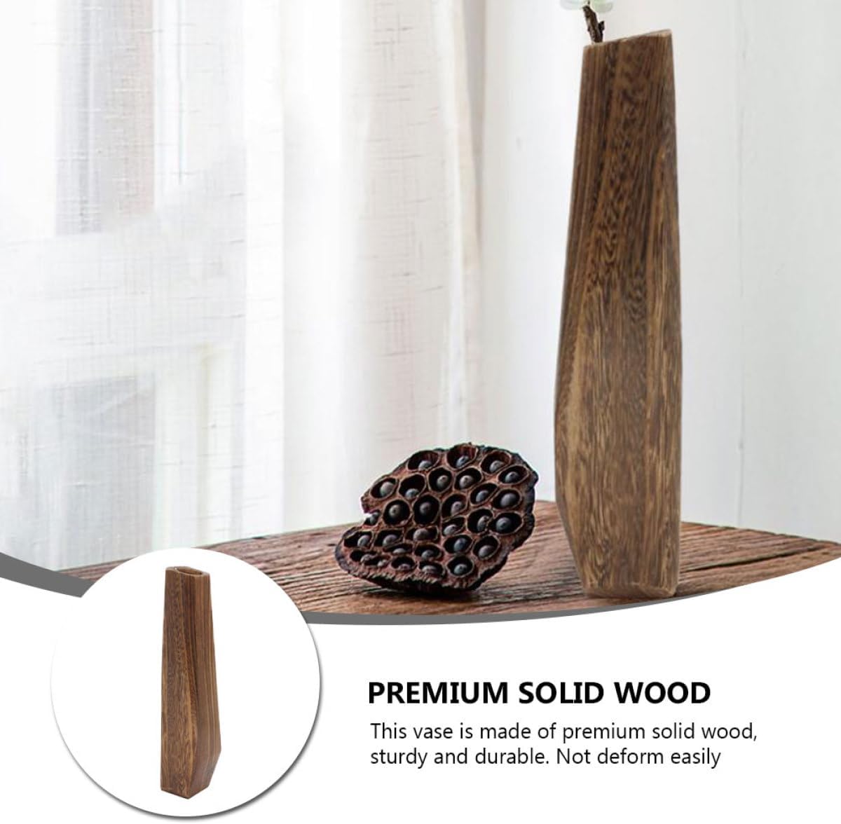 BESTOYARD Wooden Vase for Hydroponic Plants 7x6x29.5cm Leakproof Paulownia Wood Flower Pot Creative Desktop Decoration Home and Office Tabletop Planter