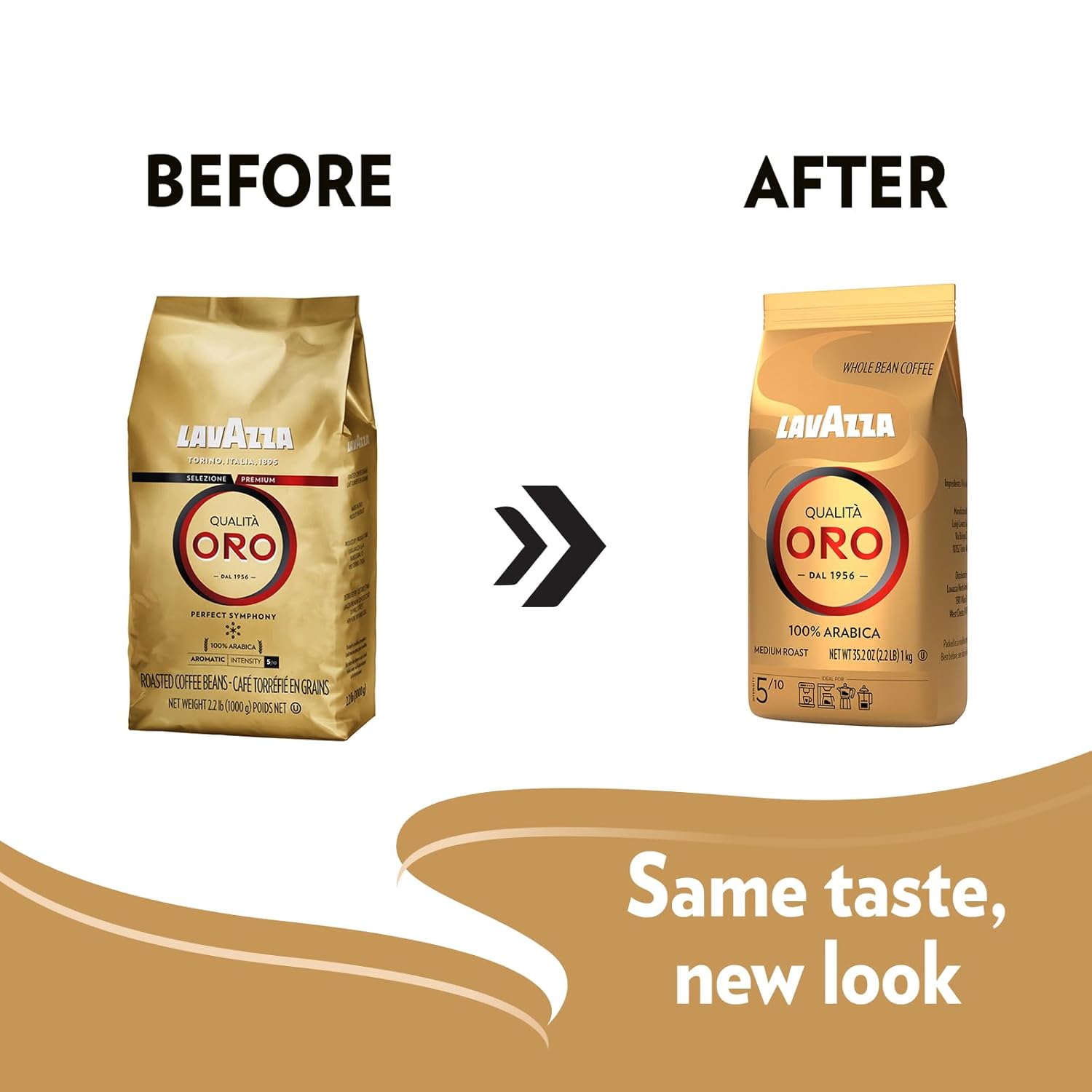 Lavazza QualitÃ Oro Whole Bean Blend, Medium Roast, 2.2 Pound (Pack of