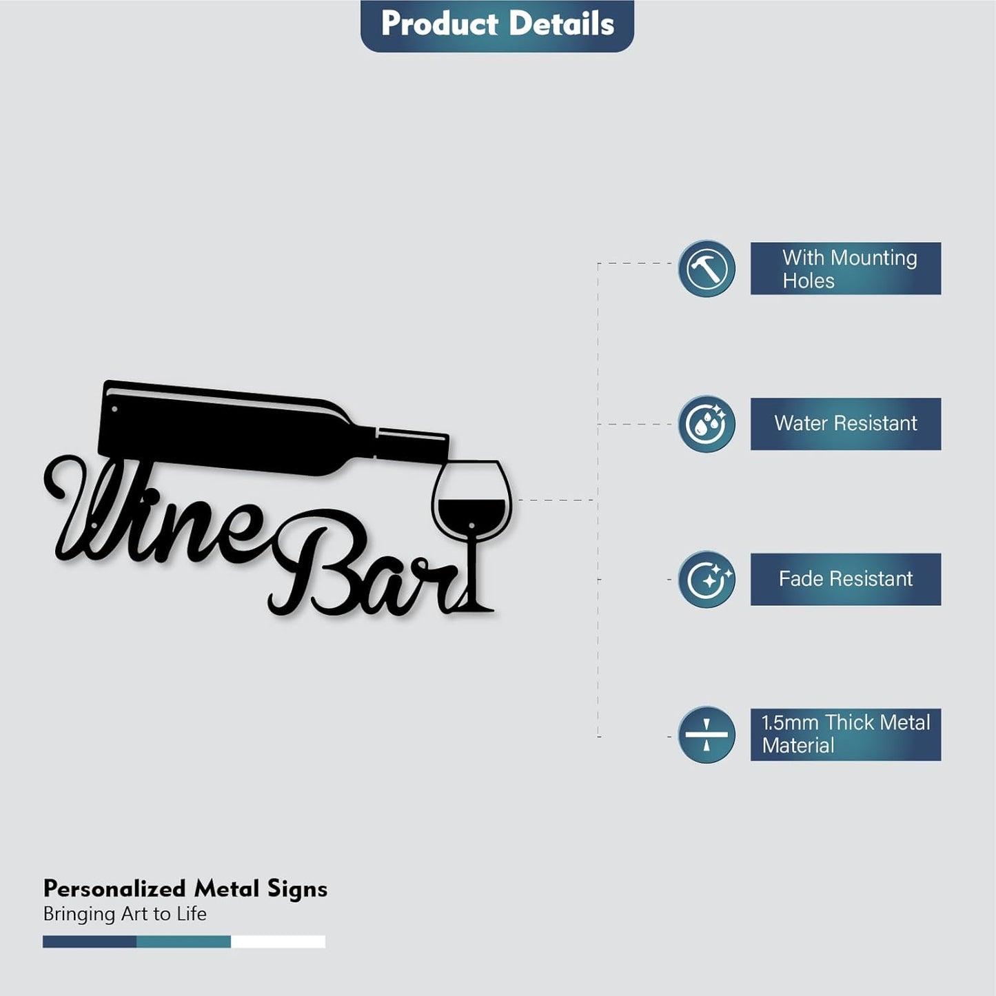 Wine Bar Metal Sign for Wall Decor, Vintage Metal Plaque for Home Offi