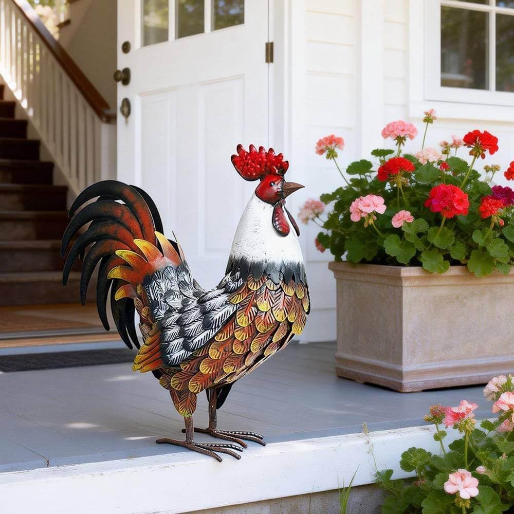 Kircust Garden Rooster Statues & Sculpture, Metal Chicken Animal Yard 