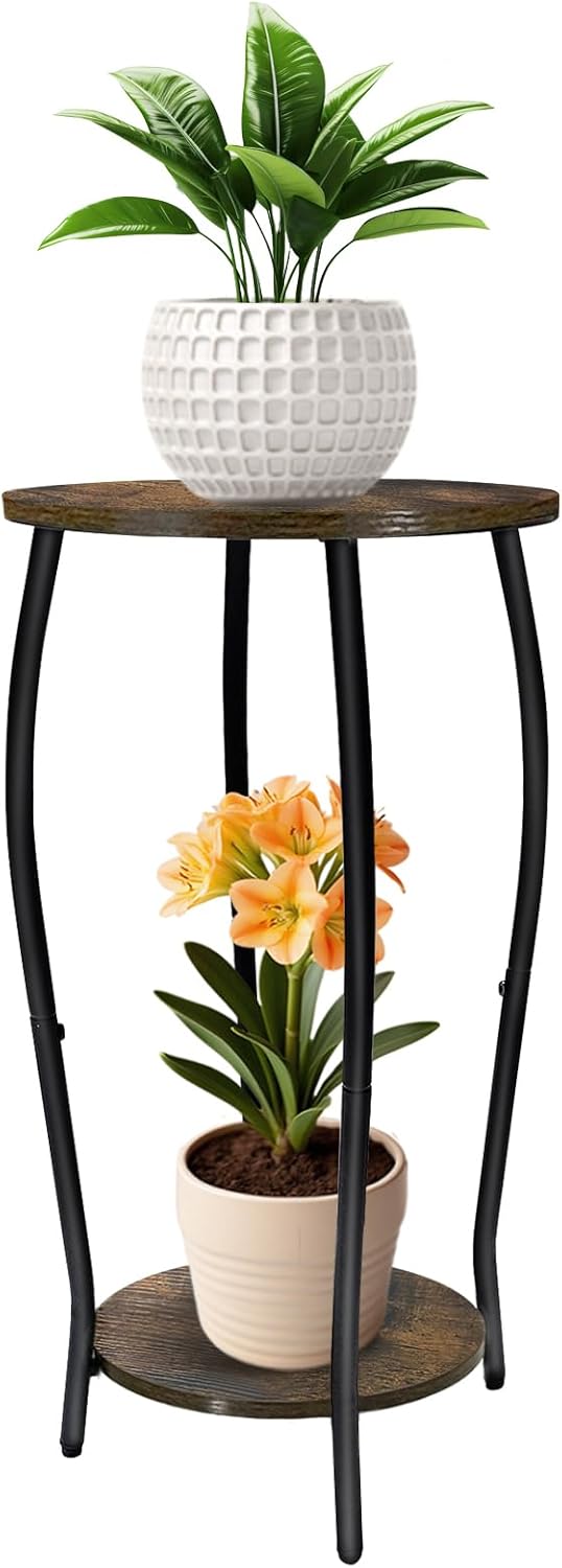 Plant Stand Indoor, 2 Tier Tall Wood Plant Stand, 4-Leg Floor Corner P