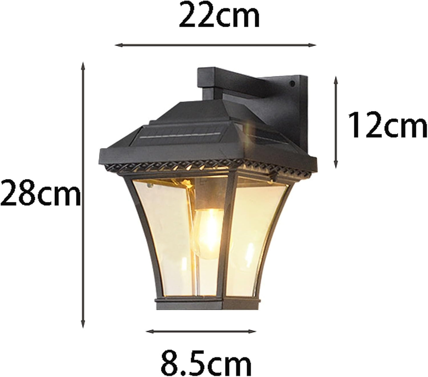 Solar Outdoor Wall Light, Exterior Wall Sconce, Porch Wall Lamp, Garden Wall Lantern, Waterproof Rustproof Die-Cast Aluminum with Glass Shade for Villa, Front Door, Fence Cottage